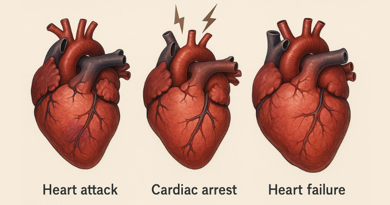 heart attack vs heart failure vs cardiac arrest